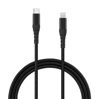 TekYa 72 Inch (6ft) Apple Lightning to USB-C 3 Amp Braided Cable - Black
