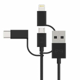 PureGear Universal 9 Inch 3-in-1 USB Type C Cable with Micro USB and Lightning Adapters